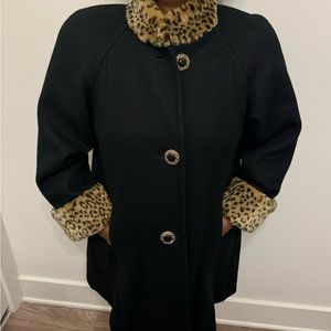 Russell Scott Vintage Faux Lepard Fur Black Evening Coat